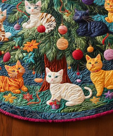 Catnip Cottage Personalized Holiday Tree Skirt — Made-To-Order Cozy Cat-Themed Skirt, Soft Fabric, Custom Christmas Décor For Cat Owners