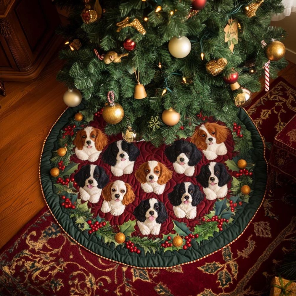 Cavalier Joy Custom Holiday Tree Skirt — Made-To-Order Cavalier Spaniel Skirt, Plush Velvet, Personalized Christmas Décor & Gift For Dog Fans