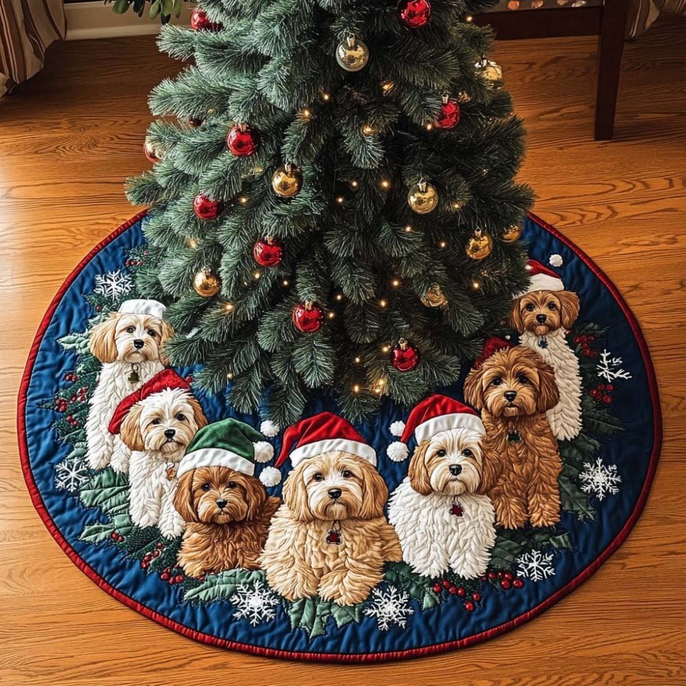Cavapoo Bliss Custom Holiday Tree Skirt — Made-To-Order Festive Dog Lover Skirt, Luxurious Materials, Personalized Christmas Décor