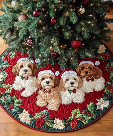 Cavapoo Delight Custom Holiday Tree Skirt — Made-To-Order Puppy-Themed Skirt, Luxurious Fabric, Personalized Christmas Accent Piece