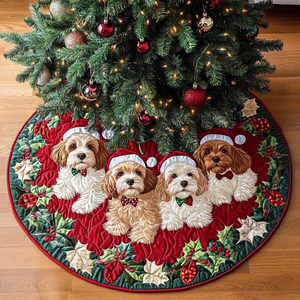 Cavapoo Delight Custom Holiday Tree Skirt — Made-To-Order Puppy-Themed Skirt, Luxurious Fabric, Personalized Christmas Accent Piece
