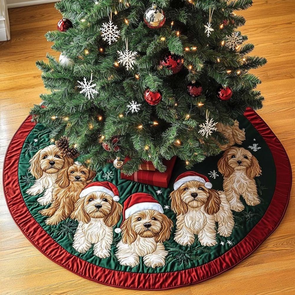Cavapoo Magic Personalized Holiday Tree Skirt — Made-To-Order Puppy-Lover Tree Skirt, Soft Plush, Custom Dog Christmas Décor & Gift