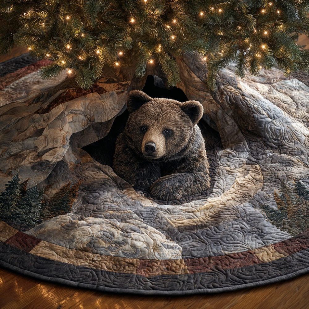 Rustic Cave Watcher Holiday Tree Skirt — Made-To-Order Adventure-Themed Tree Skirt, Durable Fabric, Unique Christmas Décor Gift