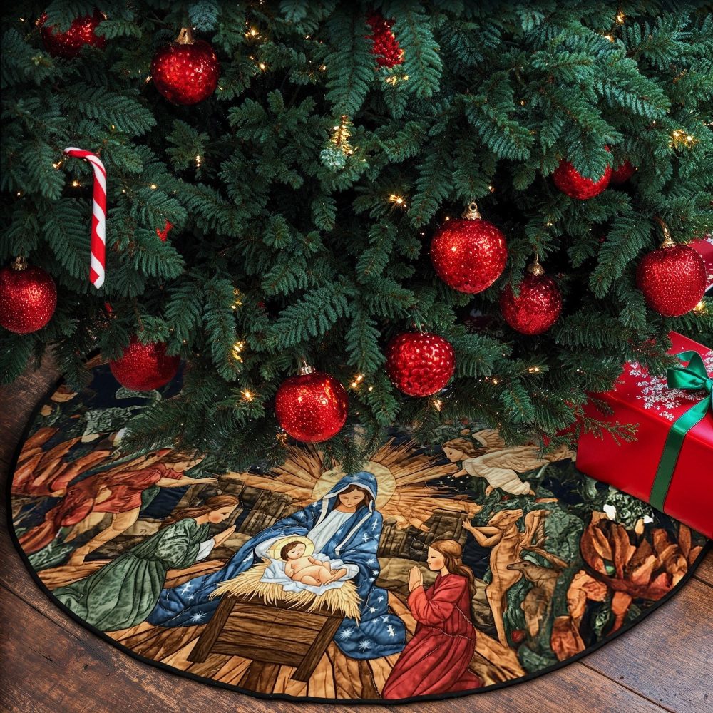 Personalized Celestial Blessing Tree Skirt — Made-To-Order Elegant Holiday Skirt, Lux Velvet, Custom Christmas Decoration & Gift