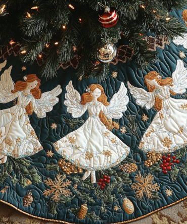 Celestial Carols Custom Holiday Tree Skirt — Handmade Festive Music-Themed Tree Skirt, Lux Fabric, Personalized Christmas Centrepiece