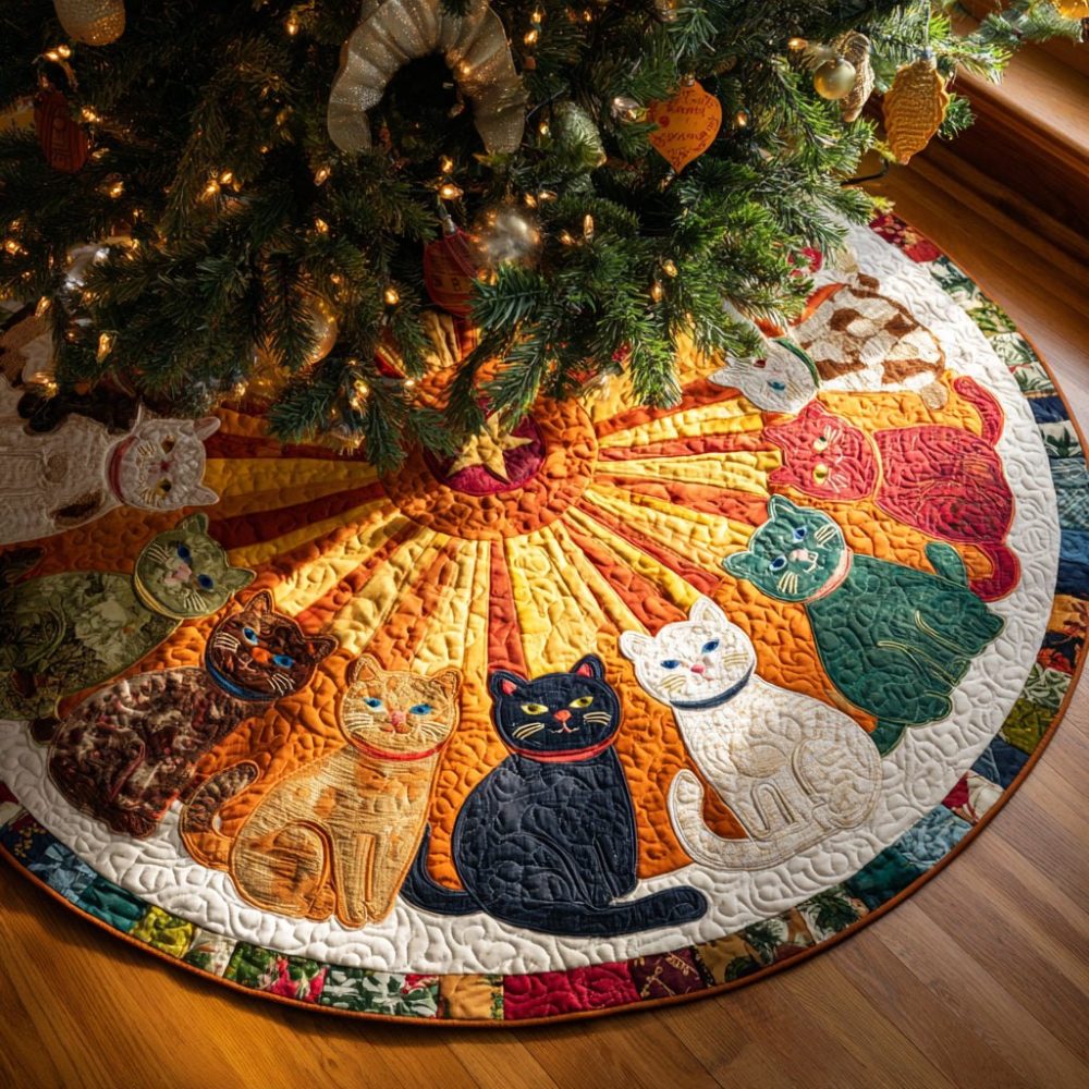 Custom Celestial Cat Holiday Tree Skirt — Handmade Cat-Themed Festive Skirt, Soft Velvet, Personalized Christmas Decor For Cat Lovers