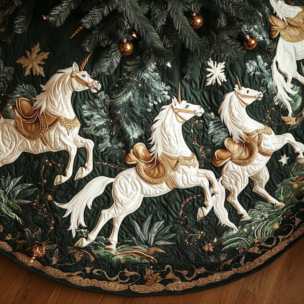Celestial Sleigh Holiday Tree Skirt — Elegant Starry Sleigh Christmas Skirt, Quilted Luxury Fabric & Custom Monogramming