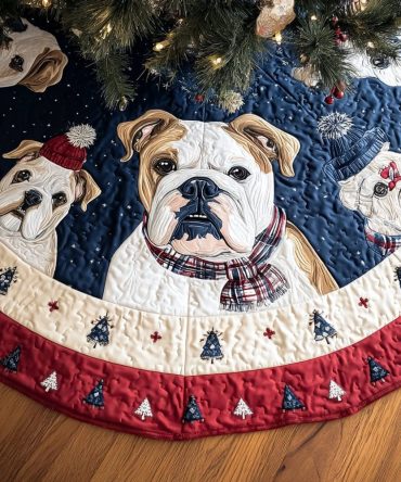 Bold Bulldog Christmas Tree Skirt — Custom Charming Bulldog Holiday Skirt, Tough Durable Fabric & Personalized Options