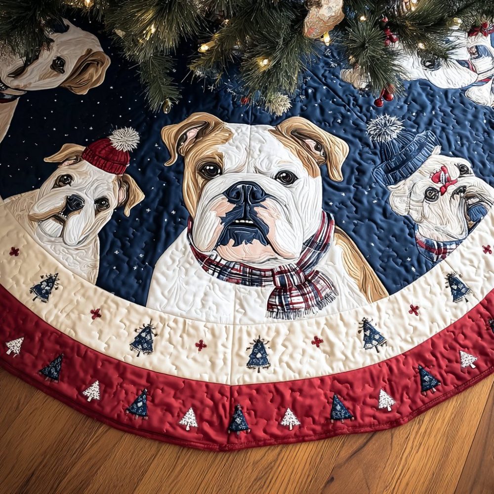 Bold Bulldog Christmas Tree Skirt — Custom Charming Bulldog Holiday Skirt, Tough Durable Fabric & Personalized Options