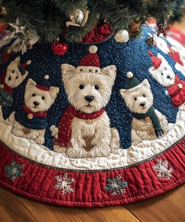 Delightful Westie Holiday Tree Skirt — Custom Charming West Highland Terrier Christmas Skirt, Premium Fabric & Personalization