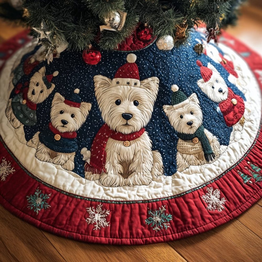 Delightful Westie Holiday Tree Skirt — Custom Charming West Highland Terrier Christmas Skirt, Premium Fabric & Personalization
