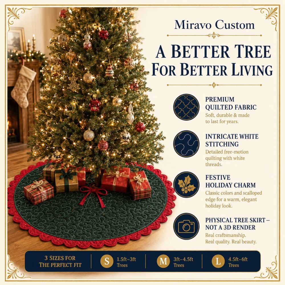 Midnight Cardinal Premium Tree Skirt - Luxury Made-To-Order Christmas Tree Skirt For Elegant Holiday Decorations - Image 2