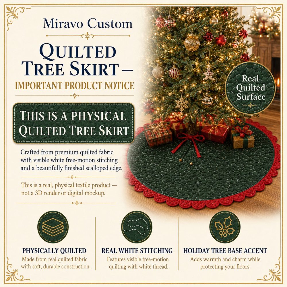 Luxurious Quilted Christmas Tree Skirt - Snow Bunting Winter Print Tree Collar, 48 Inch Round, Cozy Living Room Base - Image 6