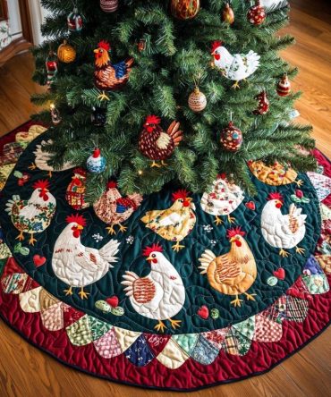 Adorable Cheerful Chicks Tree Skirt — Custom-Made Baby Chick Holiday Skirt, Soft Fabric & Quilted Support For Tree Stands