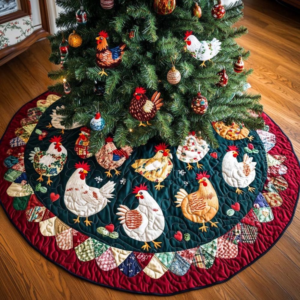 Adorable Cheerful Chicks Tree Skirt — Custom-Made Baby Chick Holiday Skirt, Soft Fabric & Quilted Support For Tree Stands