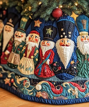 Classic Nutcrackers Christmas Tree Skirt — Handcrafted Festive Nutcracker Skirt, Quilted Backing & Custom Diameter Options