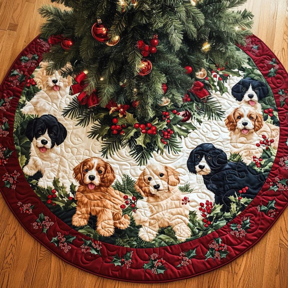 Sweet Spaniel Holiday Tree Skirt — Custom-Made Cavalier & Spaniel Christmas Skirt, Quilted Backing & Personalized Options