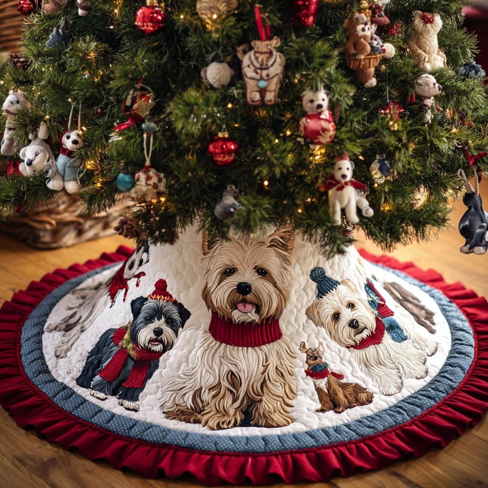 Playful Westie Christmas Tree Skirt — Custom Hand-Sewn West Highland Terrier Holiday Skirt, Soft Durable Fabric
