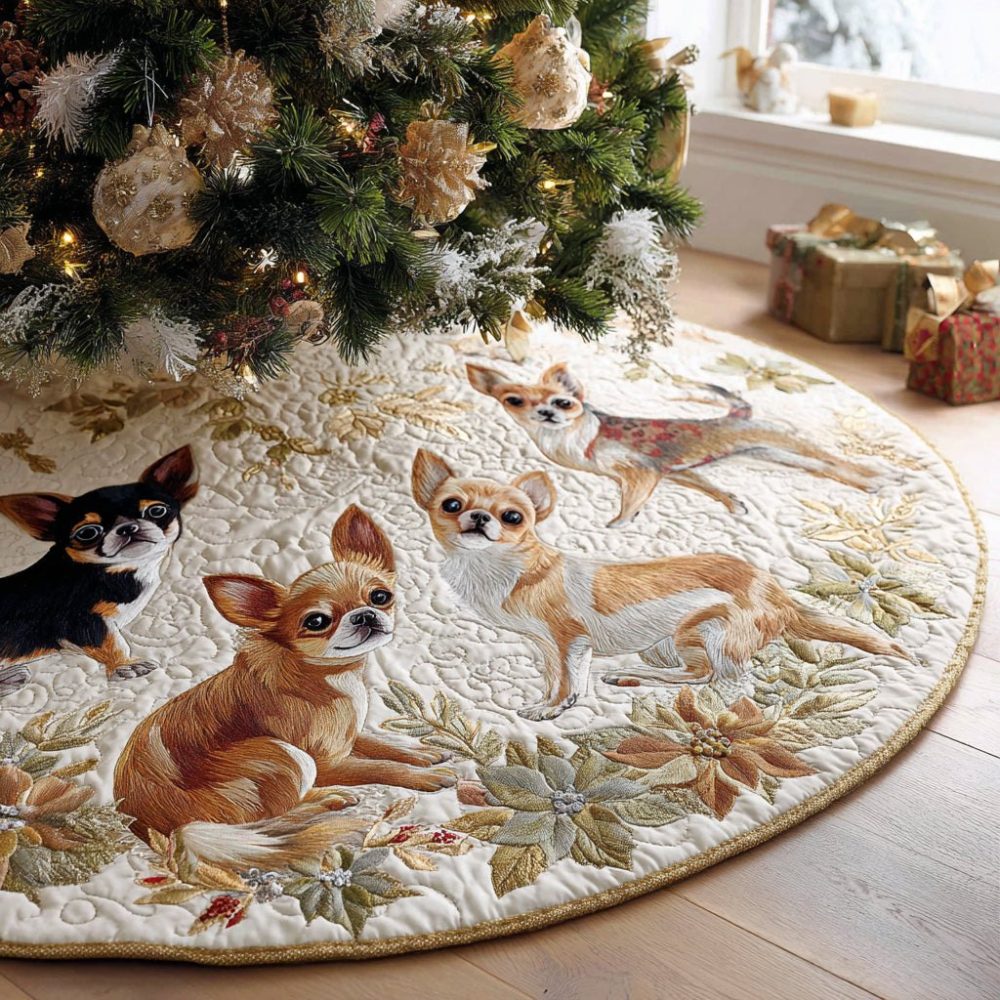 Chihuahua Blessing Christmas Tree Skirt - Heartfelt Pet Holiday Decor, Personalized Name Option, Handmade Quality, Custom Made To Order