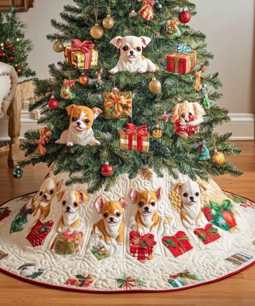 Personalized Chihuahua Christmas Tree Skirt — Made-To-Order Dog Lover Holiday Skirt, Soft Fabric Base Cover For Small Trees & Gifts