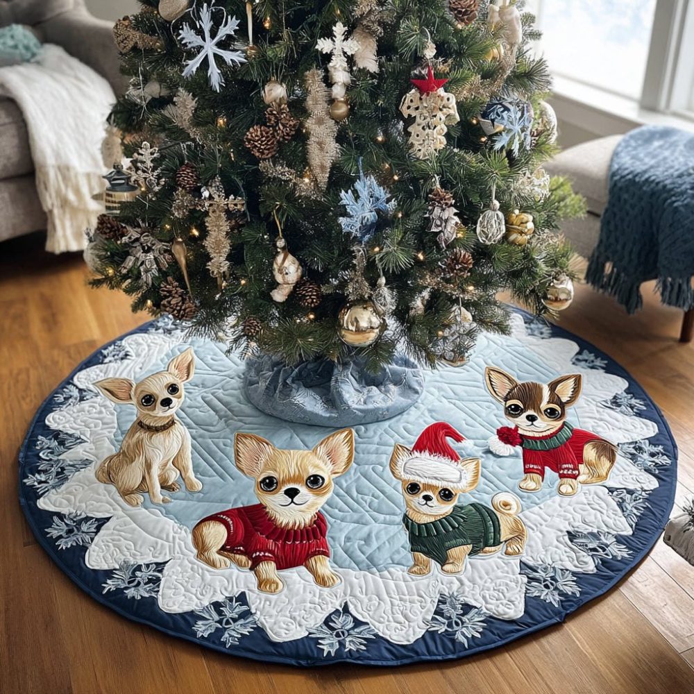 Chihuahua Joy Holiday Tree Skirt - Bright Festive Dog Skirt, Customizable Christmas Decor, Handcrafted For Pet Lovers