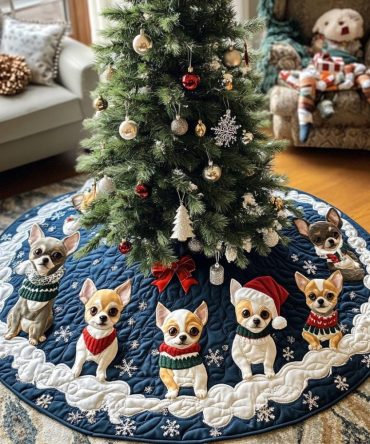 Custom Chihuahua Holiday Tree Skirt - Cute Dog-Themed Christmas Skirt, Personalized Pet Gift, Handcrafted & Made To Order