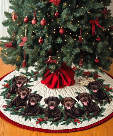 Personalized Chocolate Lab Christmas Tree Skirt - Premium Custom Holiday Decor, Handcrafted, Pet Lover Gift, Made To Order