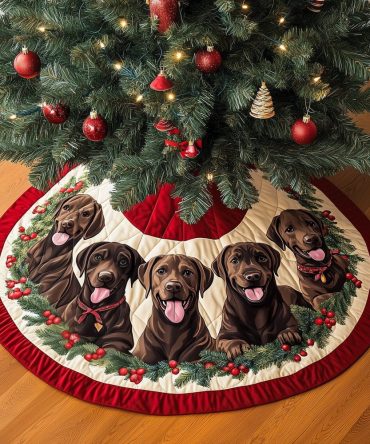 Custom Chocolate Labrador Holiday Tree Skirt - Handcrafted Pet-Themed Christmas Decor, Personalized & Made To Order