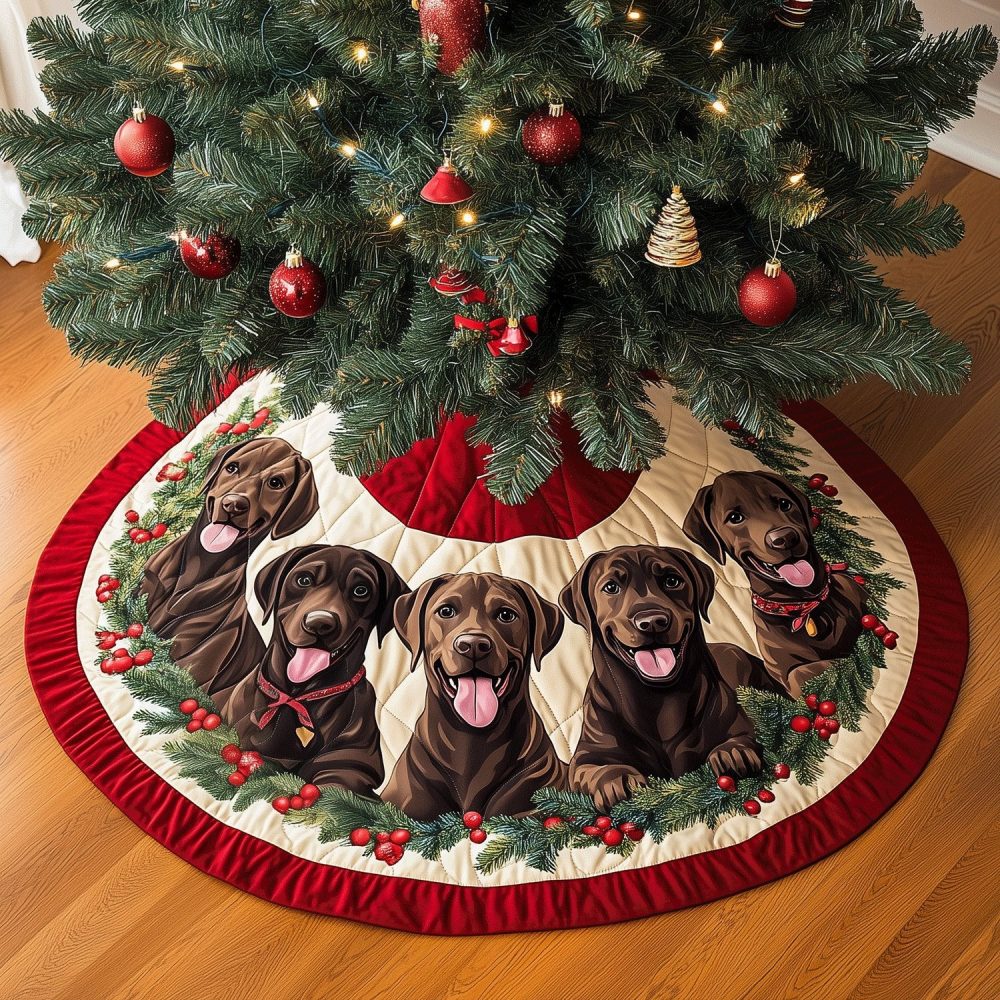 Custom Chocolate Labrador Holiday Tree Skirt - Handcrafted Pet-Themed Christmas Decor, Personalized & Made To Order