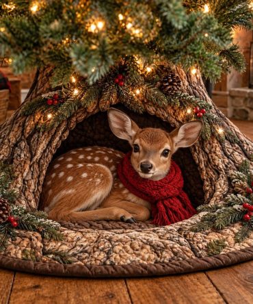 Woodland Den Animal Christmas Tree Skirt — Cute Forest Creatures, Durable Felt, Personalized Name Option, Cozy Cabin Holiday Decor