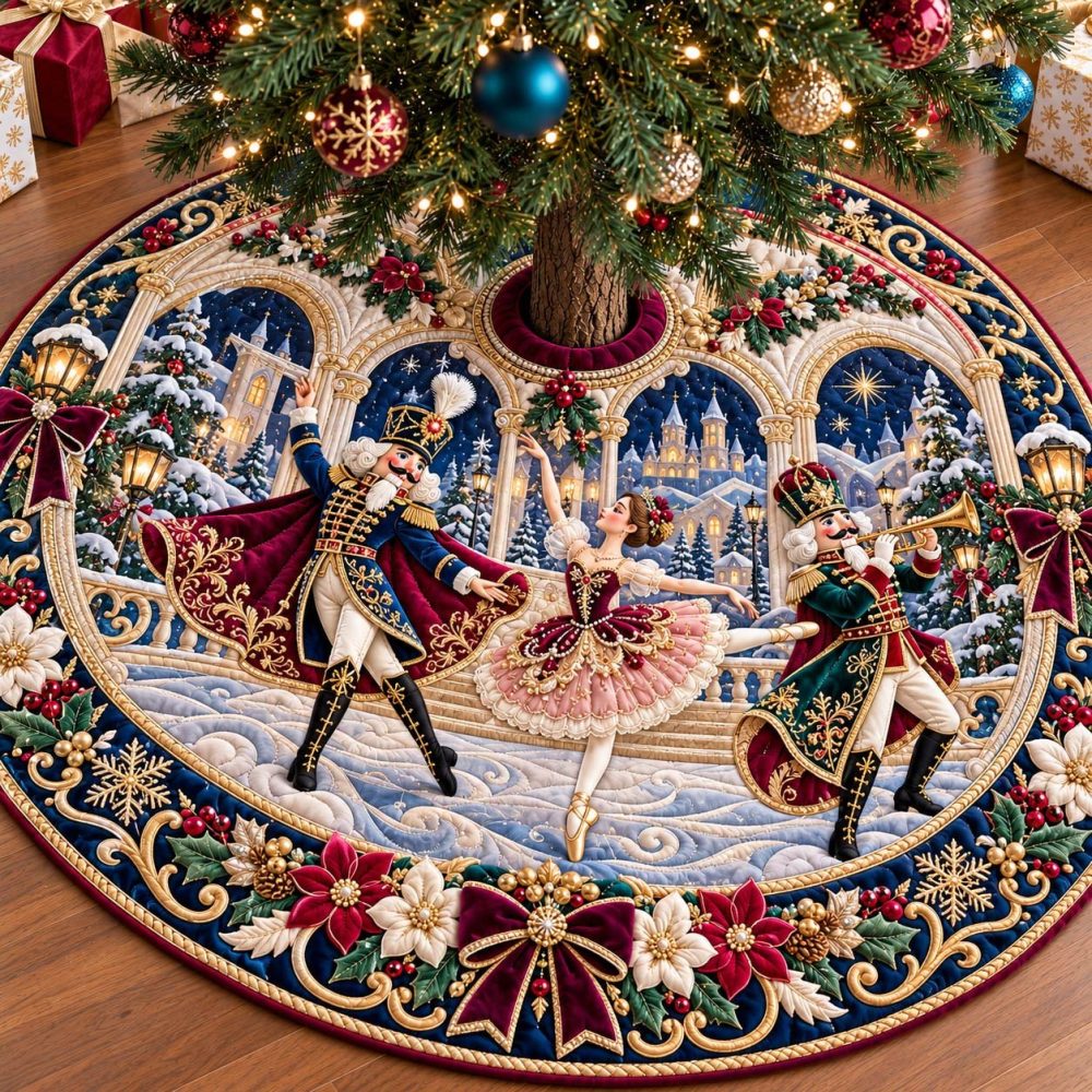 Christmas Ballet Magic Tree Skirt — Handcrafted Nutcracker & Ballet Holiday Skirt, Custom Sizes For Elegant Displays