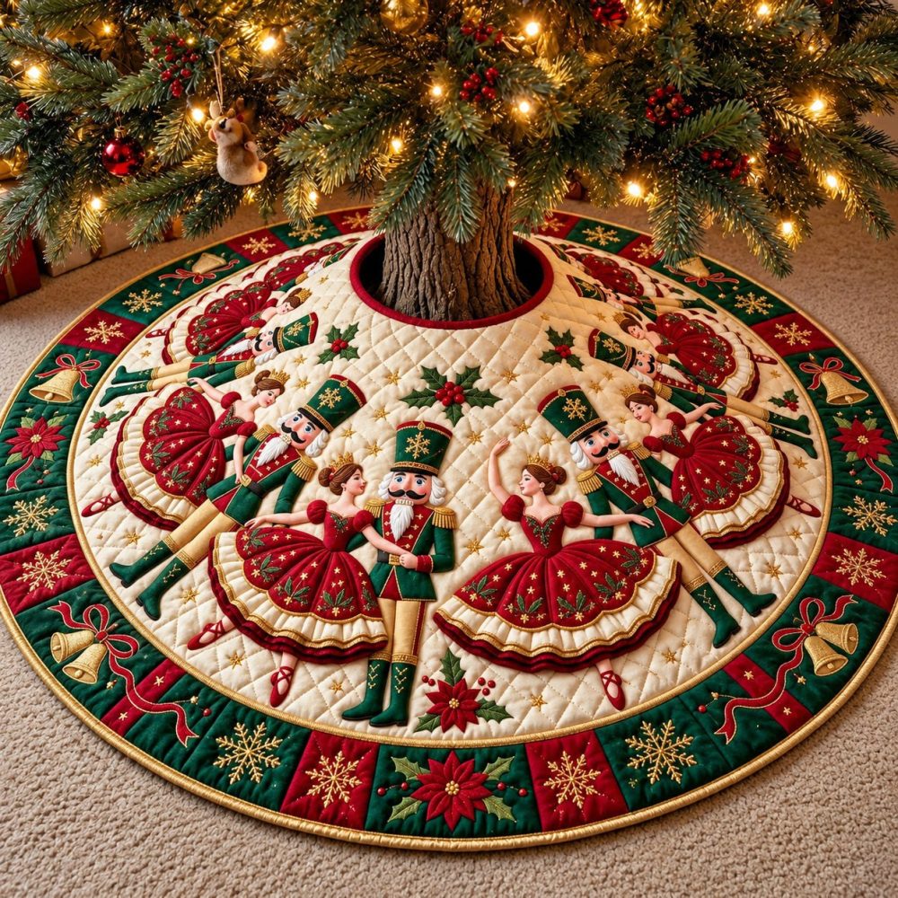Ballet-Inspired Holiday Tree Skirt — Elegant Made-To-Order Christmas Skirt With Dancers And Tulle Accents