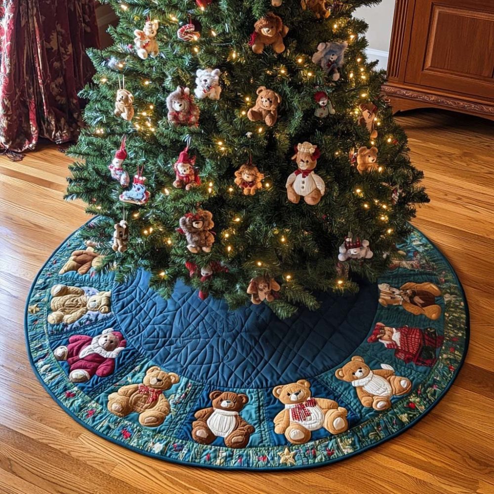 Bear Charm Holiday Tree Skirt — Cozy Bear-Themed Christmas Tree Skirt, Custom Made And Perfect For Rustic Decor