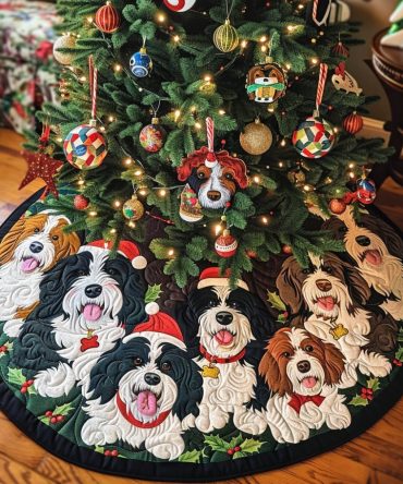 Bernedoodle Cheer Personalized Tree Skirt — Fluffy Custom Bernedoodle Christmas Skirt, Made-To-Order For Dog Lovers