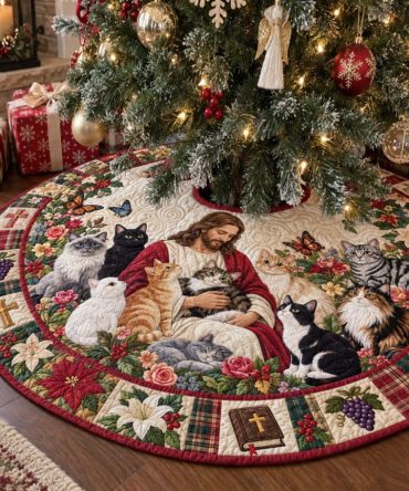 Christmas Blessings Tree Skirt — Handmade Festive Tree Skirt With Blessings Script, Custom Sizes & Personalization Available