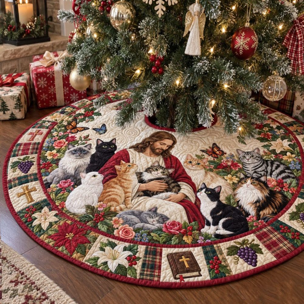 Christmas Blessings Tree Skirt — Handmade Festive Tree Skirt With Blessings Script, Custom Sizes & Personalization Available
