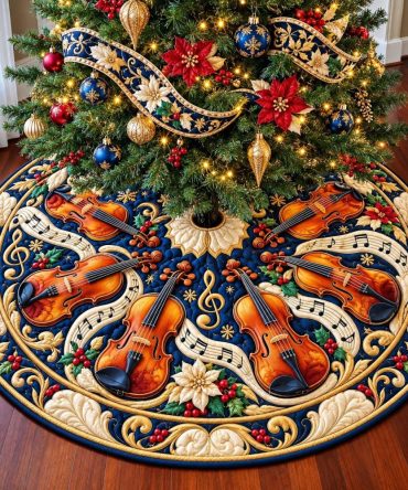 Christmas Brass Symphony Tree Skirt — Custom Orchestral Holiday Skirt With Embroidered Brass Instruments, Made To Order