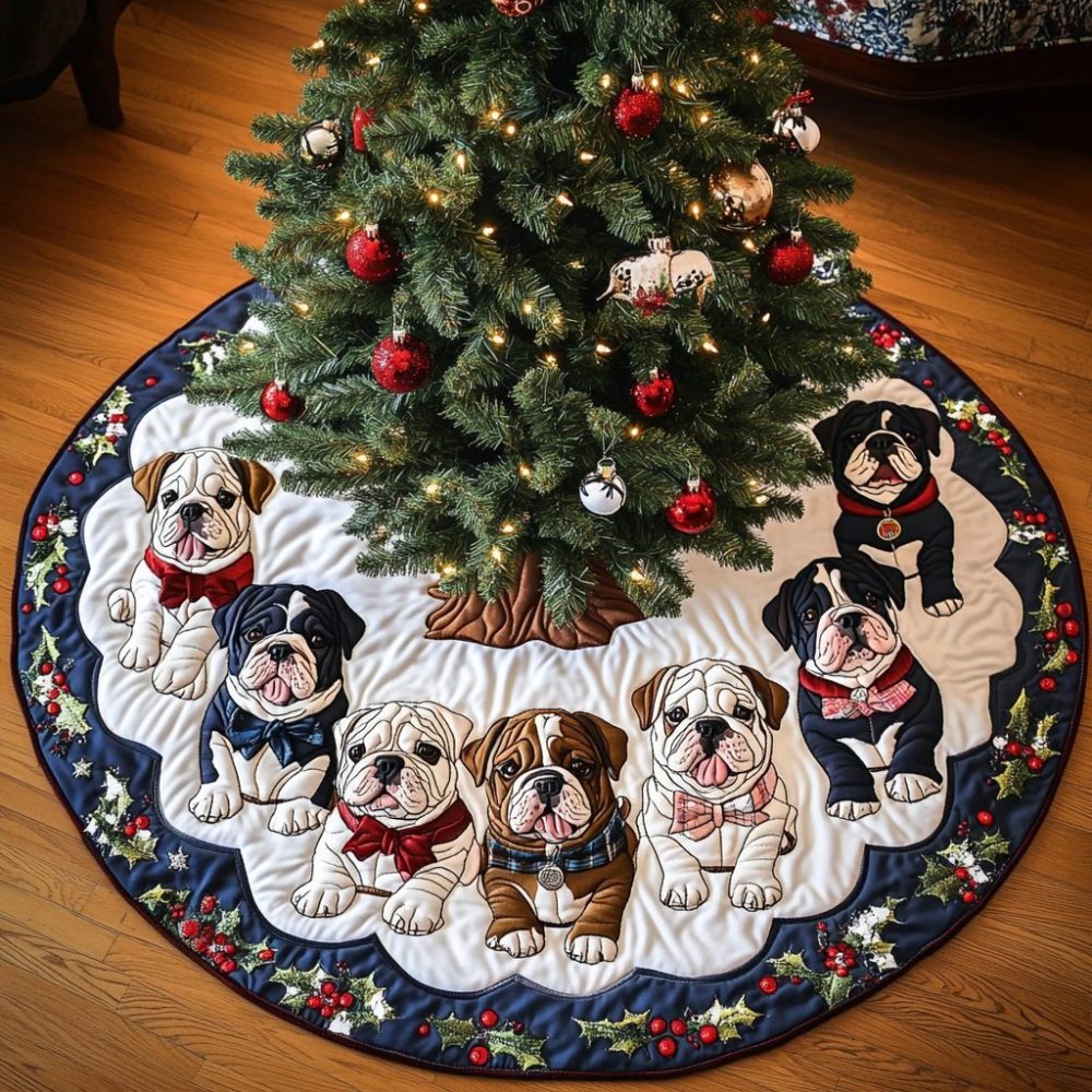 Classic Bulldog Holiday Tree Skirt — Custom Bulldog-Themed Christmas Tree Skirt, Plush Made-To-Order Decor