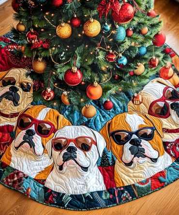 Bulldog In Style Holiday Tree Skirt — Stylish Custom Bulldog Christmas Skirt, Made-To-Order Plush Gift For Dog Lovers