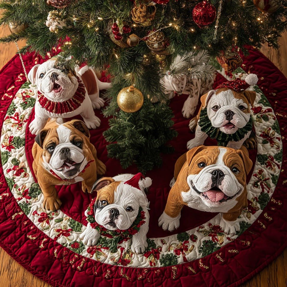 Bulldog Joy Personalized Tree Skirt — Cute Custom Bulldog Christmas Tree Skirt, Plush Made-To-Order Holiday Gift