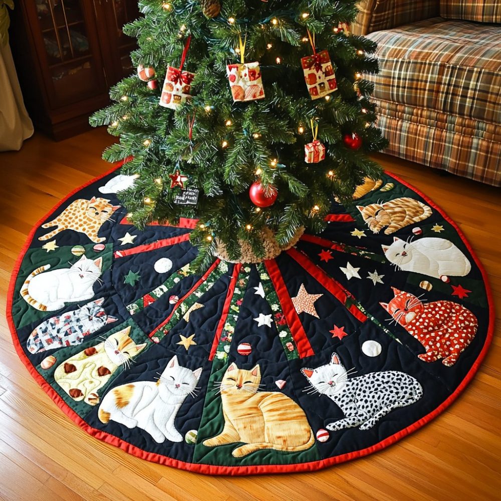 Catnip Cheer Christmas Tree Skirt — Festive Cat-Themed Holiday Tree Collar, Personalized Pet Lover’S Décor