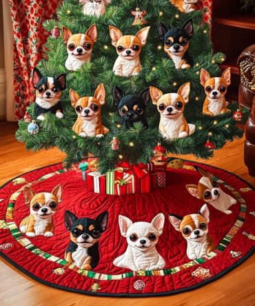 Chihuahua Holiday Magic Tree Skirt — Personalized Tiny Dog Christmas Collar, Handcrafted Festive Pet Décor