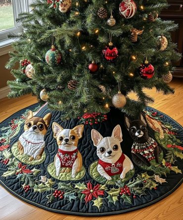 Chihuahua Magic Christmas Tree Skirt — Tiny Dog Holiday Tree Collar, Personalized Petite Pet-Themed Décor