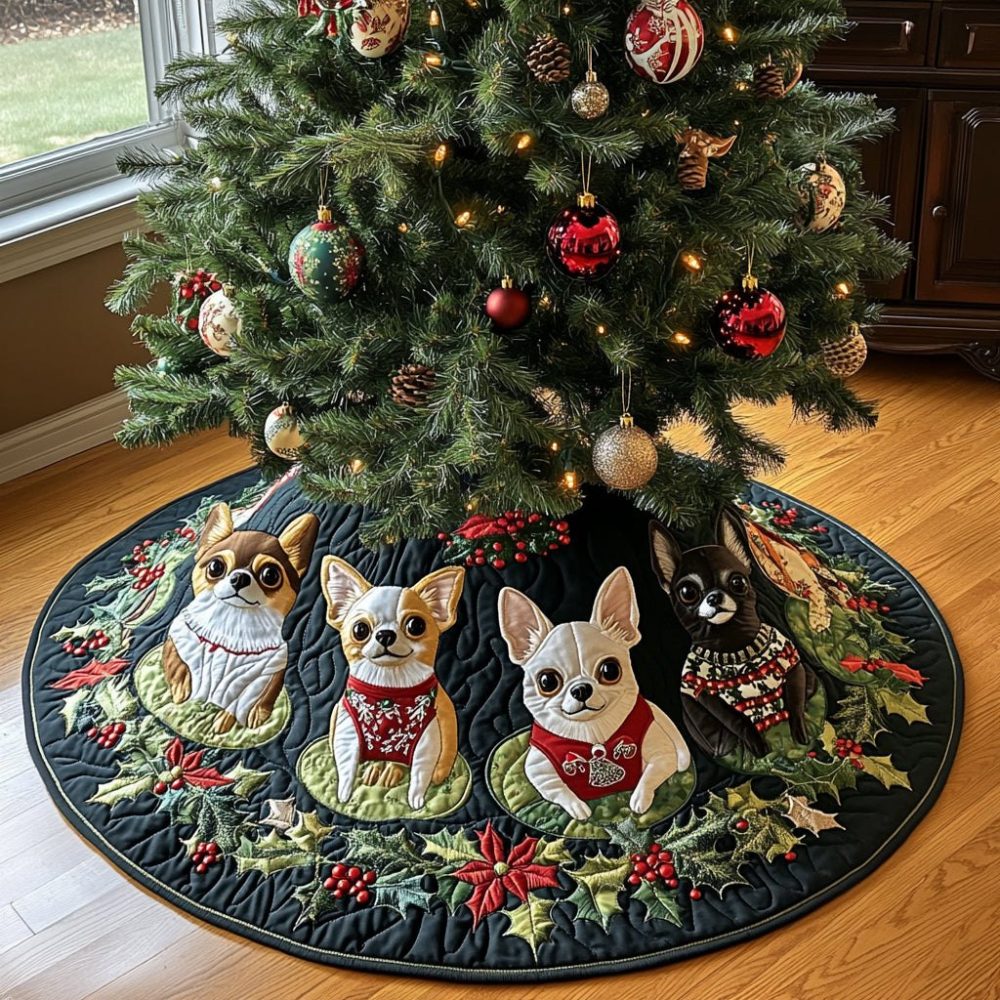 Chihuahua Magic Christmas Tree Skirt — Tiny Dog Holiday Tree Collar, Personalized Petite Pet-Themed Décor