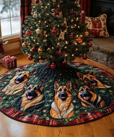 Premium Custom Plaid German Shepherd Christmas Tree Skirt – Handmade Holiday Decor, Personalized Gift For Dog Owners
