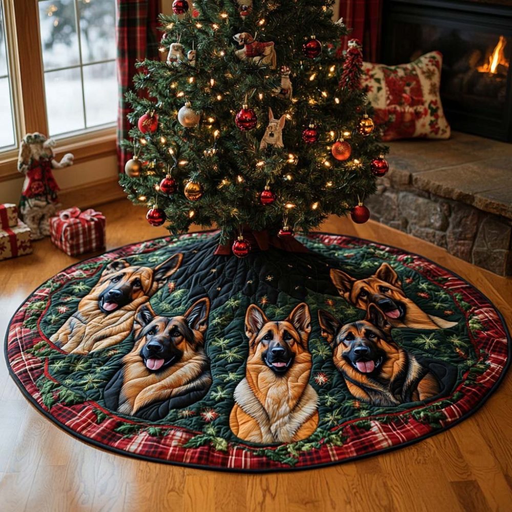 Premium Custom Plaid German Shepherd Christmas Tree Skirt – Handmade Holiday Decor, Personalized Gift For Dog Owners