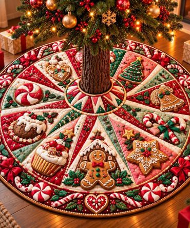 Cookie Pinwheel Christmas Tree Skirt — Handcrafted Holiday Skirt With Festive Cookie Pattern, Soft Felt Backing, Custom Made To Order