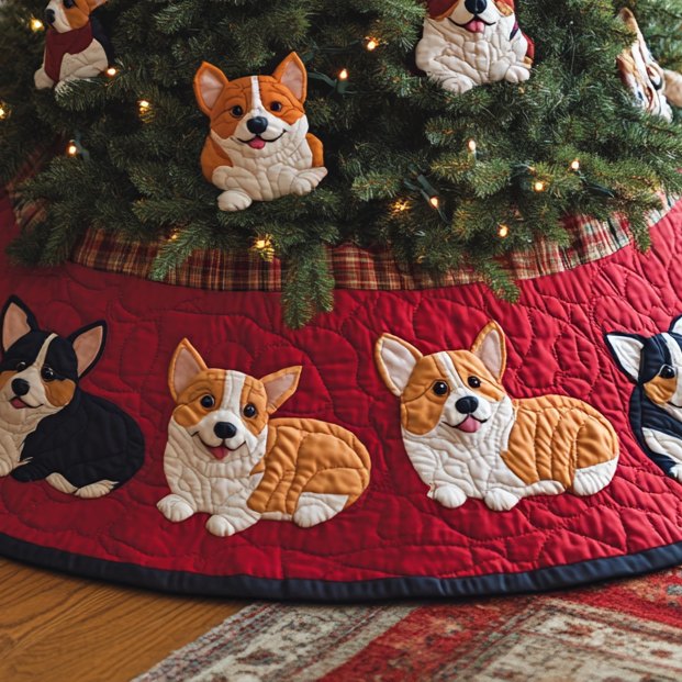 Corgi Christmas Celebration Tree Skirt — Festive Custom Corgi Holiday Tree Collar, Personalized Home Accent