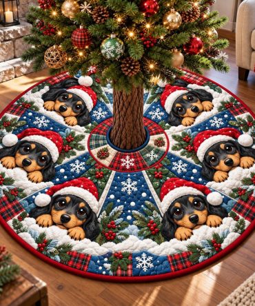 Snow Pups Dachshund Holiday Tree Skirt — Cozy Custom Christmas Tree Skirt For Dog Owners, Made To Order, Warm & Durable