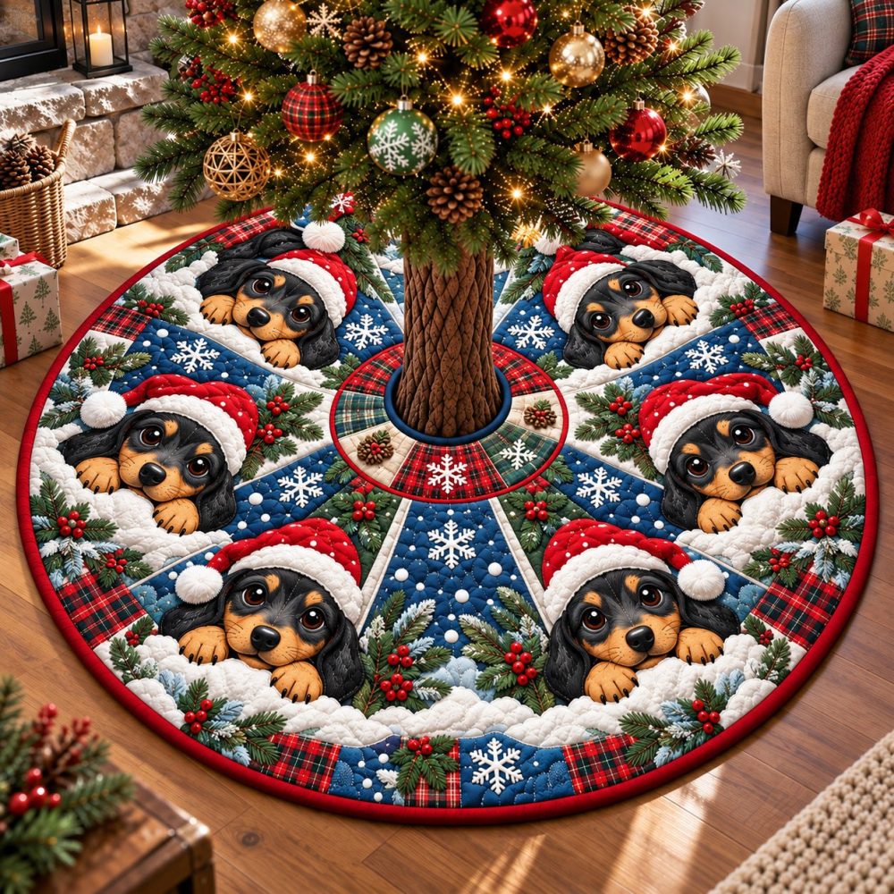 Snow Pups Dachshund Holiday Tree Skirt — Cozy Custom Christmas Tree Skirt For Dog Owners, Made To Order, Warm & Durable
